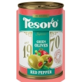 Оливки зеленые, фаршированные красным перцем Tesoro, 300 гр